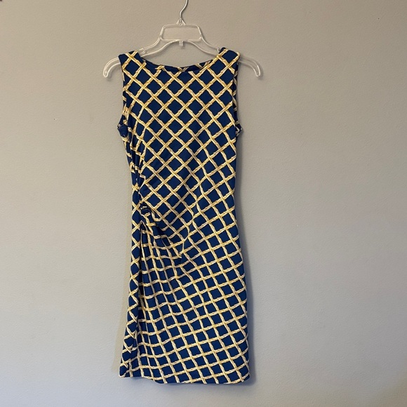Elegant Navy and Gold Lattice Midi Dress XS J McLaughlin - Picture 1 of 5